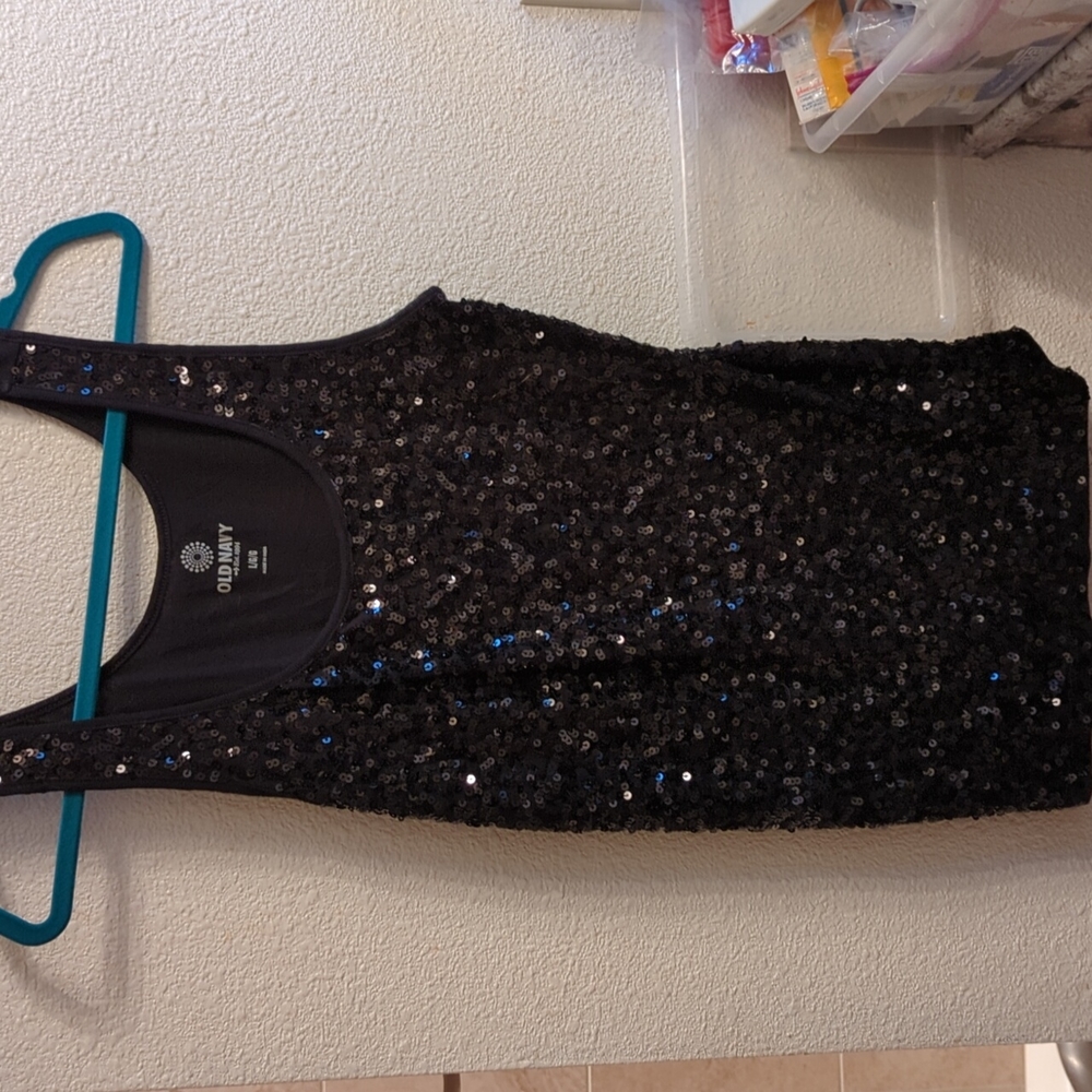 Black jersey tank with sequins on front L